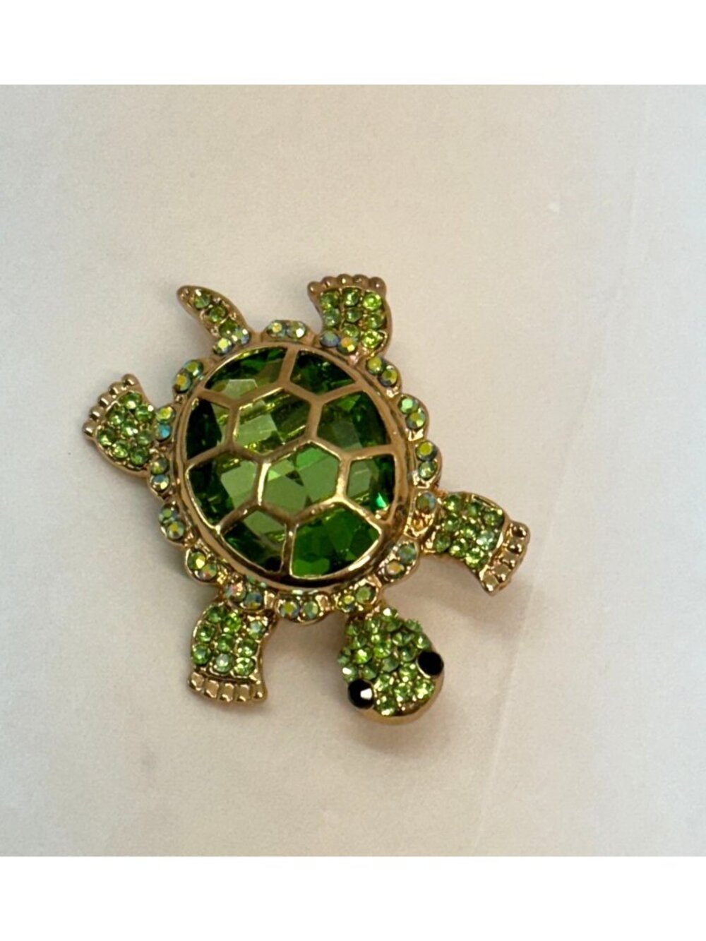 Green Stones Turtle and Green Frog Crystals Broach